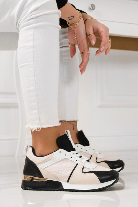 Keri - Black sneakers with beige details