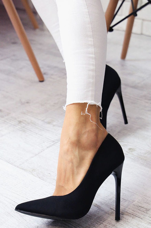 FRANK - Black suede pumps with patent high heels